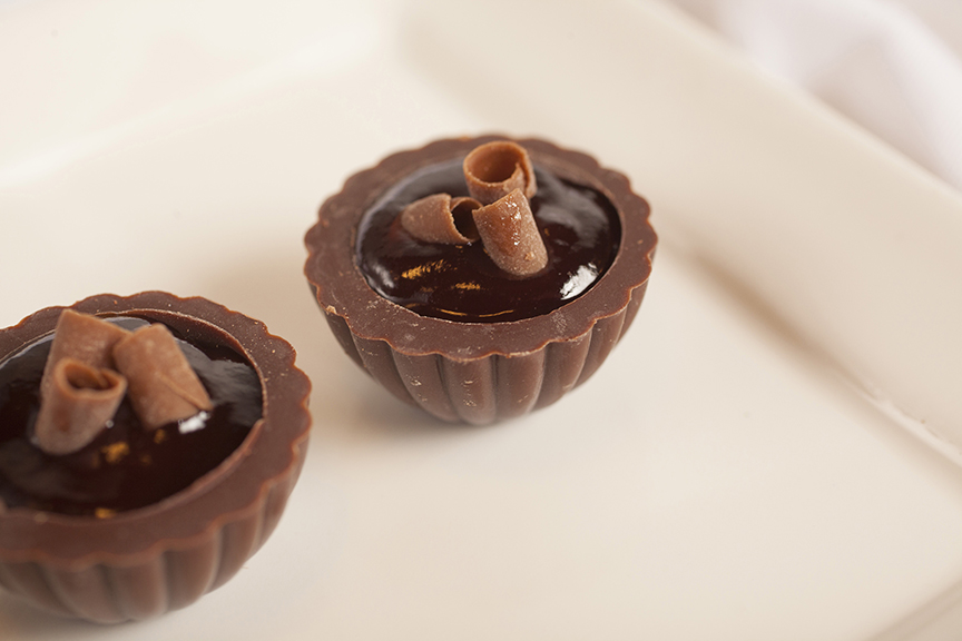 Dark Chocolate Cups with Raspberry Jam at Nichole's Fine Pastry, Fargo, ND