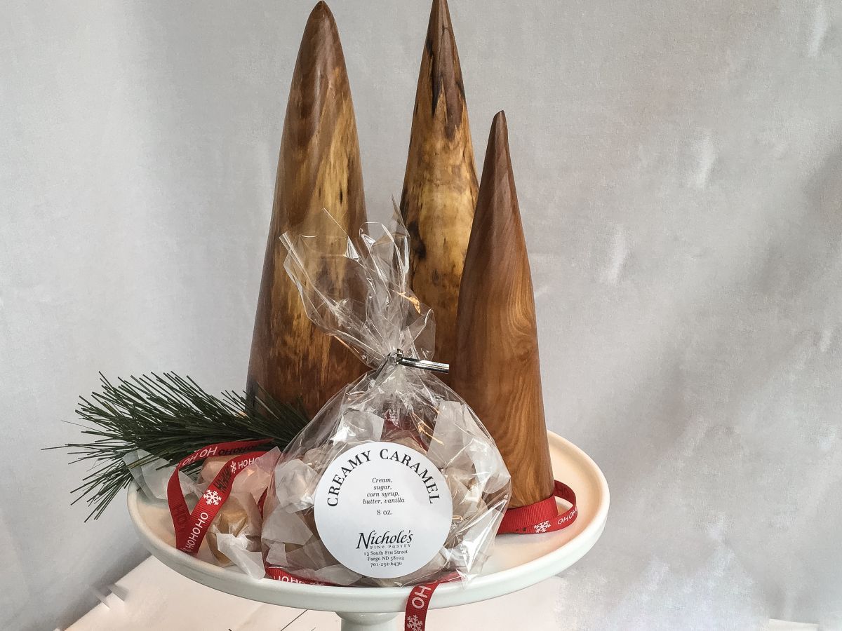 Creamy Caramels and Brian Knutson Carved Trees at Nichole's Fine Pastry, Fargo, ND